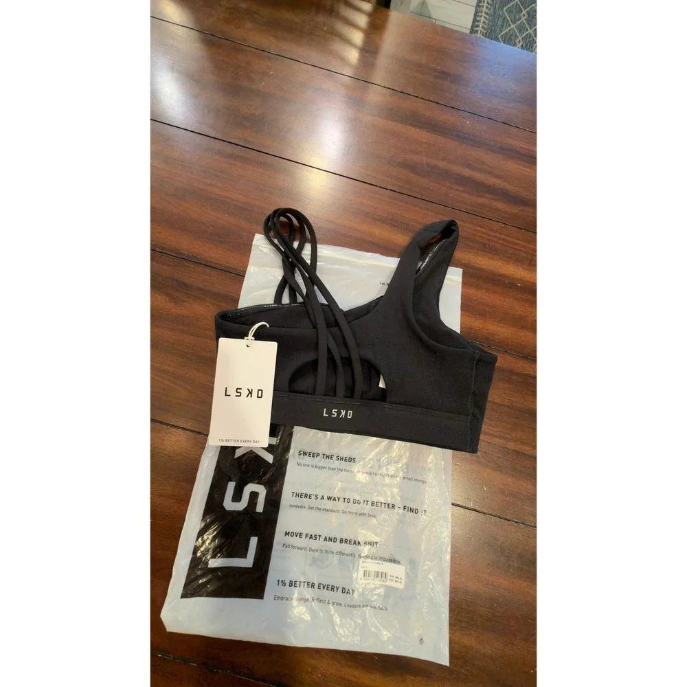 LSKD Galvanise Sports Bra 2.0 Black Asymmetric Strappy Back Women's XS New NWT